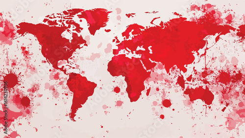 Red Splattered Topography World Map