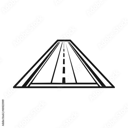 Simple graphic illustration of a road receding into the distance with dashed lane markings