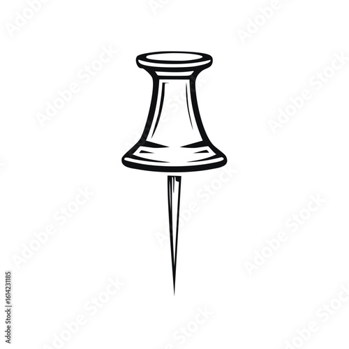 Graphic Black and White Push Pin Illustration for Organizing and Attaching Documents