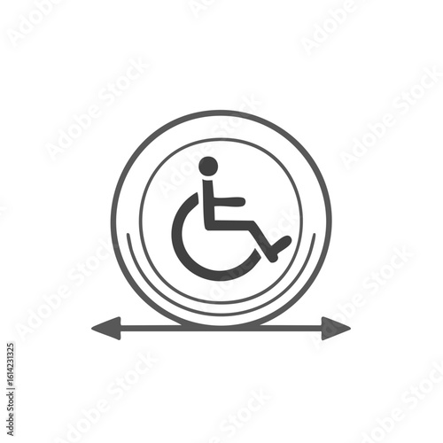 Wheelchair accessibility symbol with arrows indicating inclusive access and movement