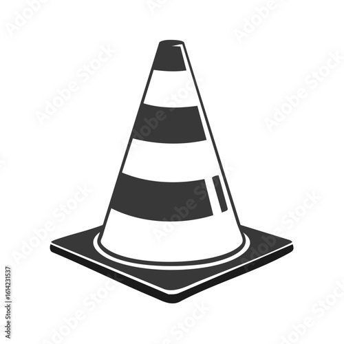 Icon of striped safety cone for construction or road hazard caution symbol or street work warning equipment
