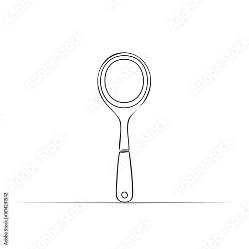 Line art illustration of a cooking skimmer on white background