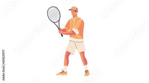 Tennis Player with Wide Angle Sports Racket