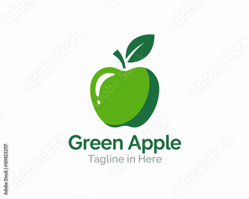 This logo features a glossy green apple with a leaf, perfect for companies in the health, food, or wellness sectors looking to convey freshness and vitality.