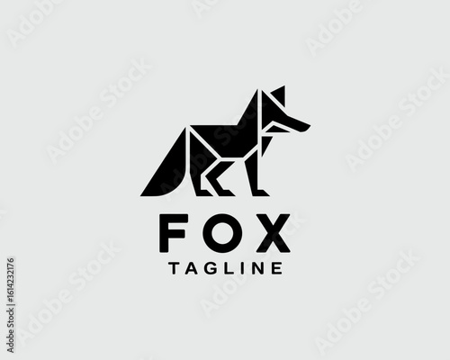 A sleek, geometric fox logo crafted in black, representing cunning, agility, and intelligence, ideal for brands looking for a modern and trendy identity.