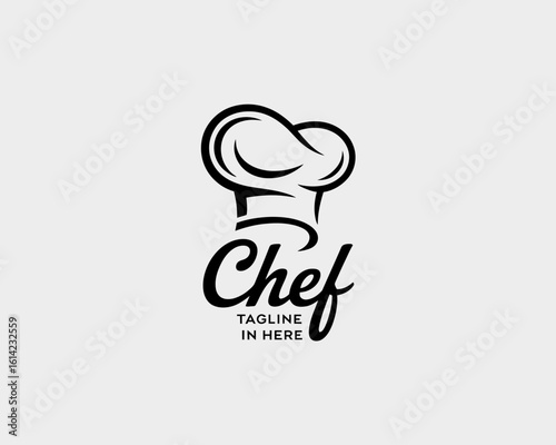A minimalist logo illustrating a chef's hat, symbolizing culinary expertise and professionalism, an ideal representation for restaurants, catering services, or cooking classes.