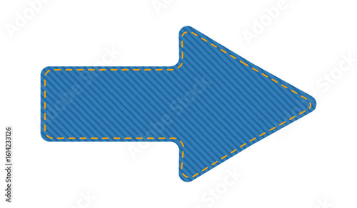Patch denim arrow shape with stitches seam jeans fashion illustration. Flat apparel blue color template isolated on white background
