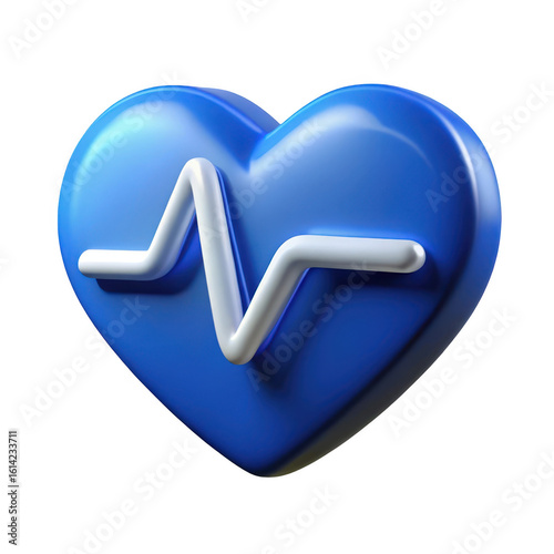 Blue heart with medical heartbeat line isolated on transparent background