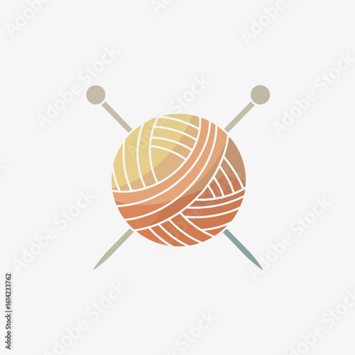 Ball of yarn with knitting needles on a white background.