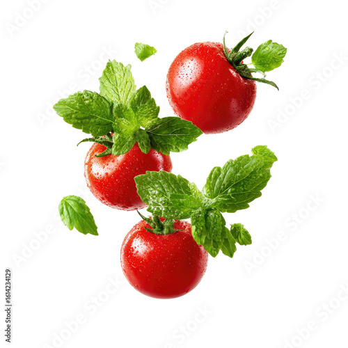 Fresh tomatoes and mint, in flight