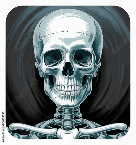 A stunning and detailed illustration of a human skull, showcasing intricate features, a shiny surface, and a captivating dark background that draws the viewer's attention.
