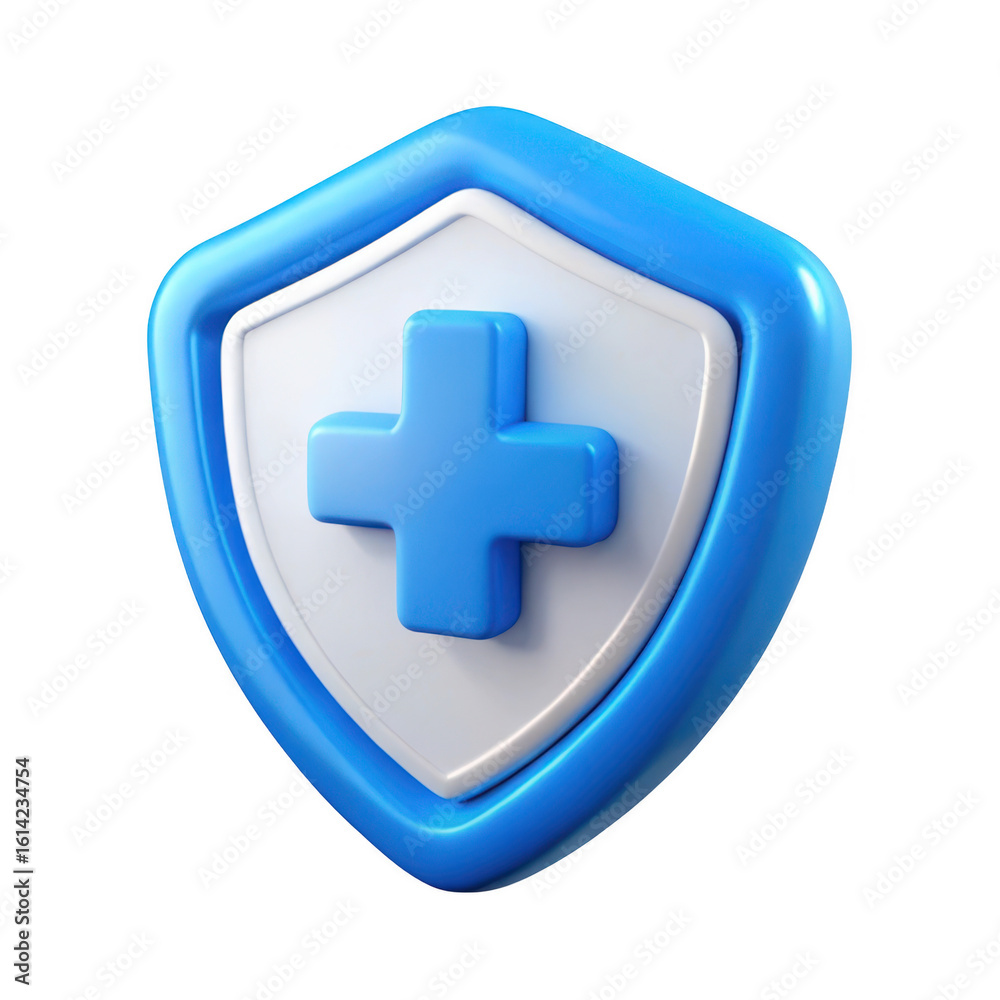 Fototapeta premium Blue and white shield with blue cross isolated on transparent background
