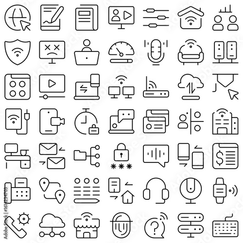 Telecommuting Teleworking WFH WFC Work Job Remote Working Thin Icon Set. Perfect for user interface, new application
