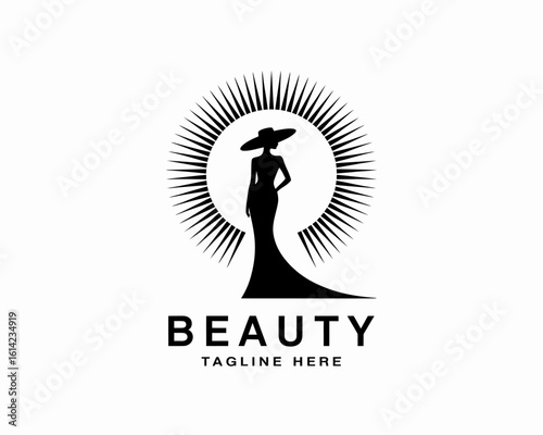 This stylish silhouette logo for a beauty brand features an elegant figure in a dramatic gown, representing grace, fashion, and the empowerment of femininity in modern beauty.