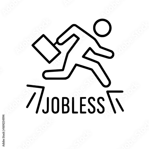 Man Running Jumping Over Jobless Word Concept Icon
