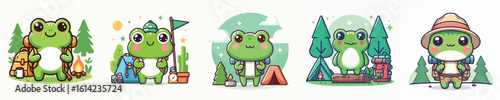 collection of cute frog vectors camping
