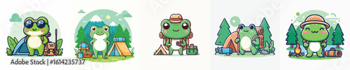 collection of cute frog vectors camping