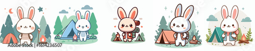collection of cute rabbit vectors camping
