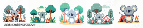 cute koala camping vector collection