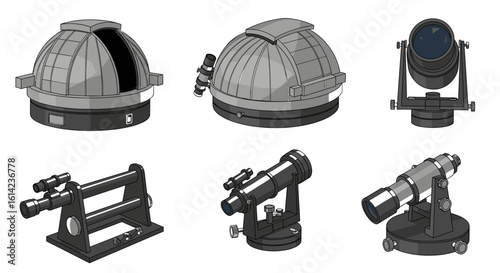 Scientific Astronomy Equipment: Dome Observatories and Telescopes Illustration for Science