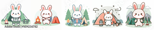 collection of cute rabbit vectors camping