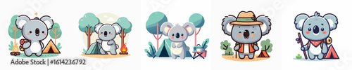 cute koala camping vector collection
