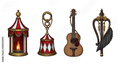 Whimsical assortment of objects evokes an atmosphere of fantasy and magic