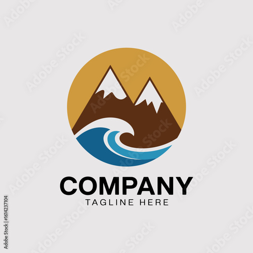 An artistic representation of a mountain landscape with a dynamic wave at the foreground, combining nature's grandeur with fluid motion, ideal for adventure and travel themes.