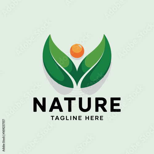 A stylish logo design featuring green leaves and a sun, embodying harmony and balance with nature; perfect for eco-focused brands or wellness companies looking to connect.