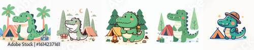 collection of cute crocodile vectors camping
