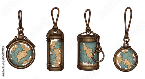 Steampunk Map Charms: Globe, Cylinder, and Worldly Adornments Collection