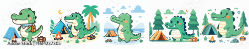 collection of cute crocodile vectors camping