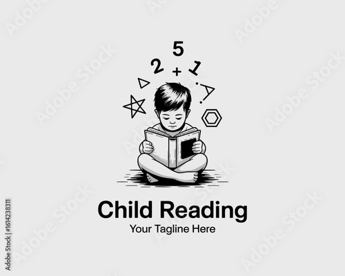 A charming illustration of a child absorbed in reading, surrounded by educational symbols, representing the importance of learning and childhood imagination.