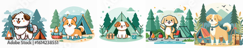 collection of cute dog vectors camping