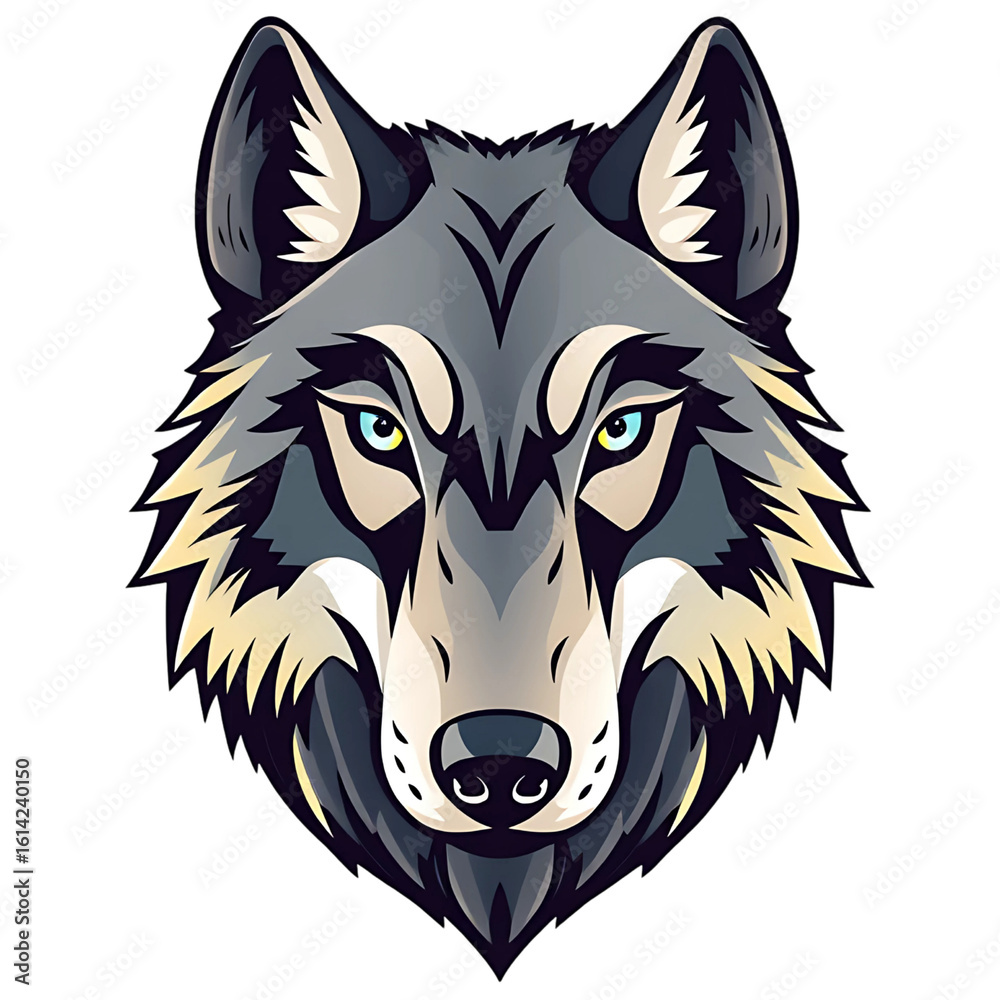 Fototapeta premium Wolf head logo, multicolored and attractive, close-up, transparent background