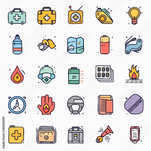 Emergency Kit Icons First Aid Survival Safety.