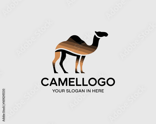 This minimalist logo features a stylized camel, representing endurance and travel, suitable for brands focusing on adventure, tourism, or transport.