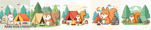 collection of cute squirrel vectors camping
