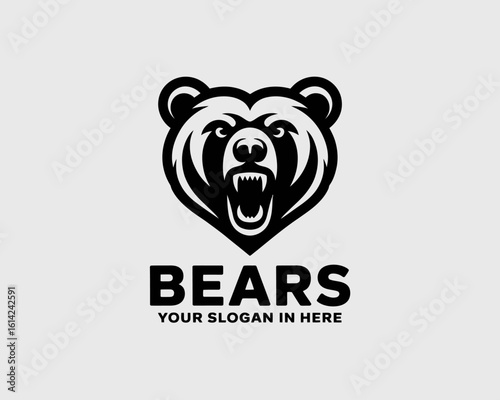 A striking logo featuring a fierce-looking bear, perfect for companies wanting to convey strength and power, suitable for sports teams, outdoor products, or adventure brands.