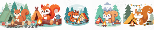 collection of cute squirrel vectors camping