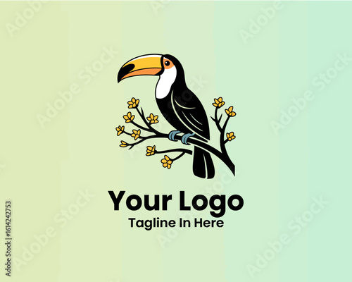 This vibrant toucan logo perched on a branch exudes energy and creativity, making it an ideal choice for tropical-themed businesses or eco-conscious brands.