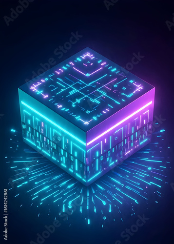 Neon Cube Interface: Data Pulse