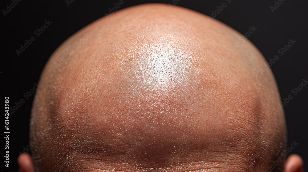 Fototapeta premium 正面から見た頭頂部の薄毛が目立つ男性の頭皮クローズアップ。ヘアケアや頭皮改善の啓発素材として活用できるビジュアル。