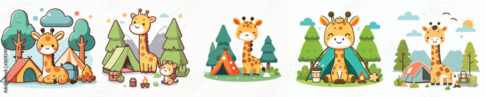 Fototapeta premium collection of cute giraffe vectors camping