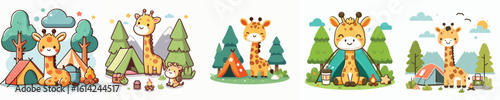 collection of cute giraffe vectors camping