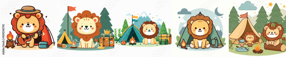 Naklejka premium collection of cute lion vectors camping