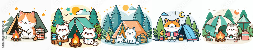 Fototapeta premium collection of cute cat vectors camping