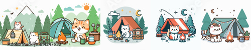 collection of cute cat vectors camping
