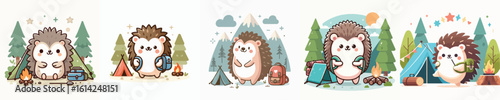 collection of cute hedgehog vectors camping