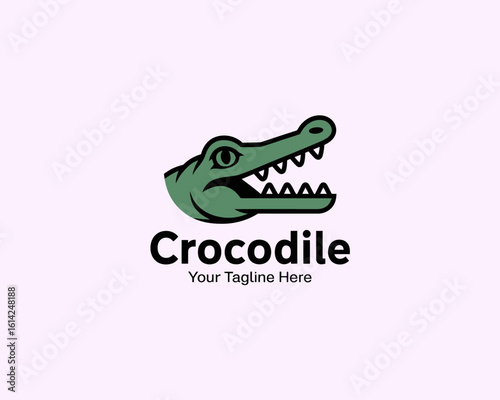 An eye-catching crocodile logo design, ideal for adventurous brands or products associated with nature, strength, or audacity, showcasing a fierce yet friendly character.